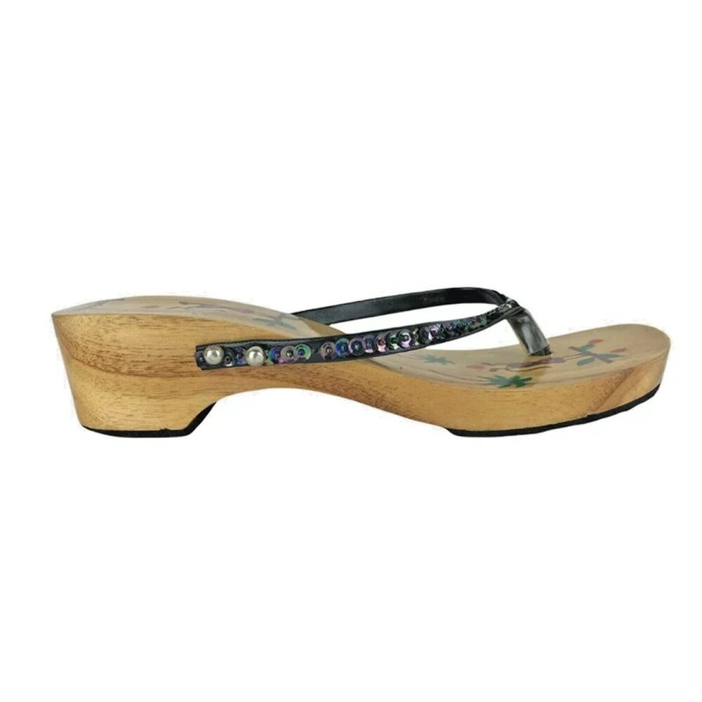Beach Feet Womens Black Casual Cuban‎ Heel Slip On Flip Flop Sandal Size US 8
